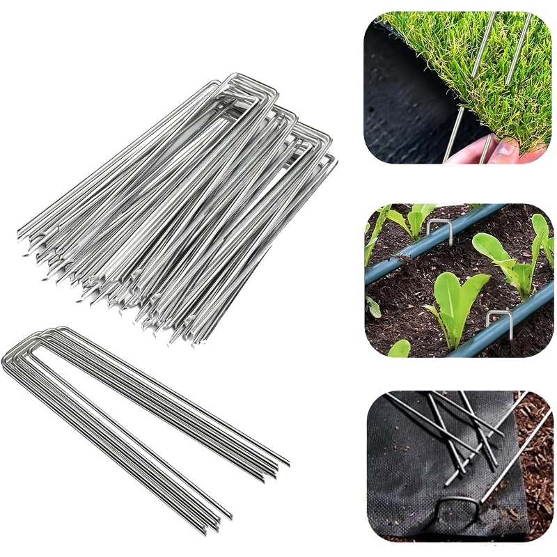 Gardening Tools For Weeds - 10個入りU字型ガーデンネイル人工芝ネイルヘビーフェンスパイルネイル、フェンスや雑草バリアの固定に使用、園芸工具