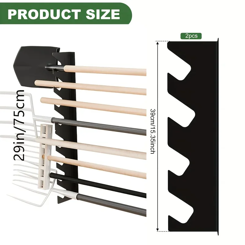 Gardening Tools Rake - 頑丈な金属製ガーデンツールホルダー、シャベルと熊手の収納付き、壁掛け式オーガナイザー、ガレージツールラック DDPNKL 2個セット