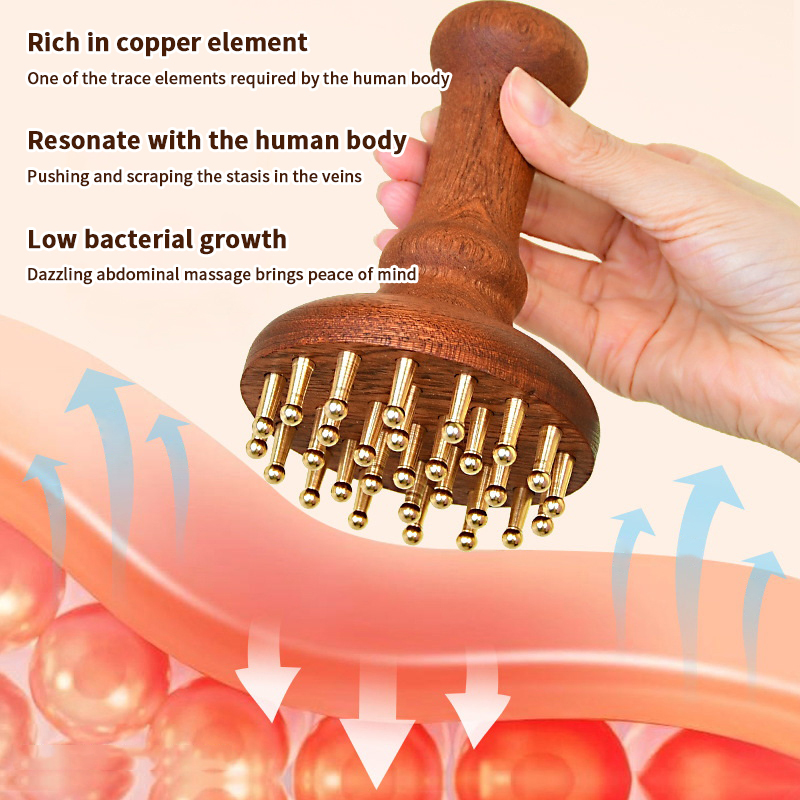 Gardening Tools Long Handle - 耐久性のある中国式SPA刮痧ツール、銅製ヘッドマッサージ刮痧コーム、長い木製ハンドル、頑丈な経絡ポイントマッサージブラシ