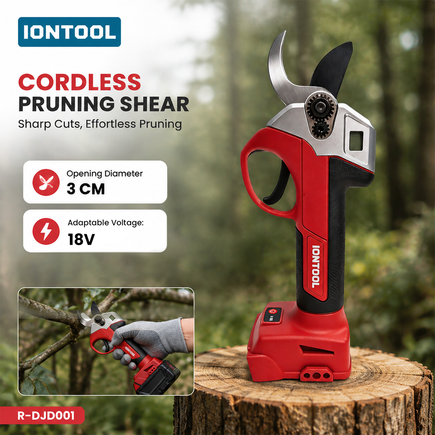 Gardening Tools Scissors - IONTOOL レッドコードレス剪定ばさみ 本体のみ 最大開口幅30mm 18Vバッテリー対応 家庭用庭園剪定用