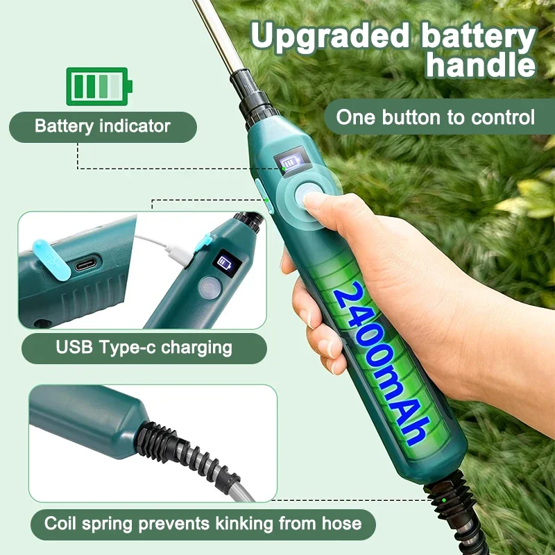 Gardening Tools Lowes - 2400mAh電動ガーデン噴霧器、高圧ポータブル園芸ツール、植物の水やり灌漑用の3つのミストノズル付き