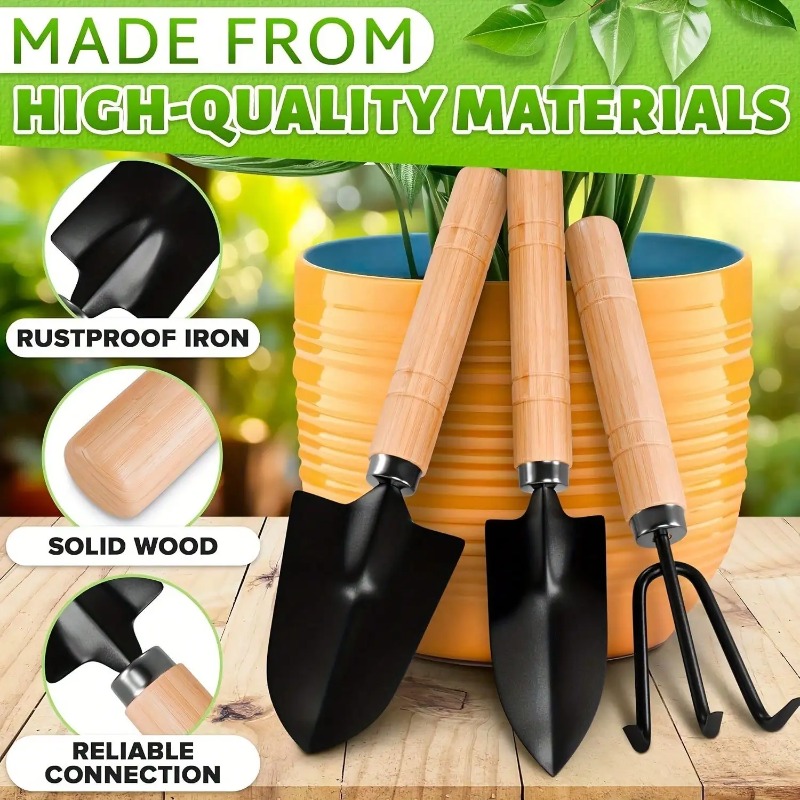 Gardening Tools Rake - 3PC/1セットミニガーデニングツールセットポータブル小型ガーデニングツールハンドル付きシャベル熊手屋内ガーデニング植栽花ツール