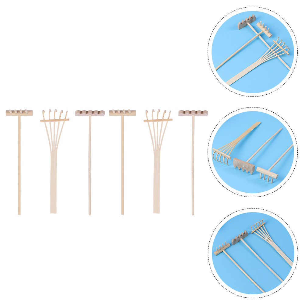 Gardening Tools Rake - 6個入りの禅風砂遊び用レーキセット。ガーデニングツール、卓上用、ハロウィン、クリスマス、新年の飾りにも。ミニサイズの竹製レーキ。環境に配慮した竹製砂場用具。