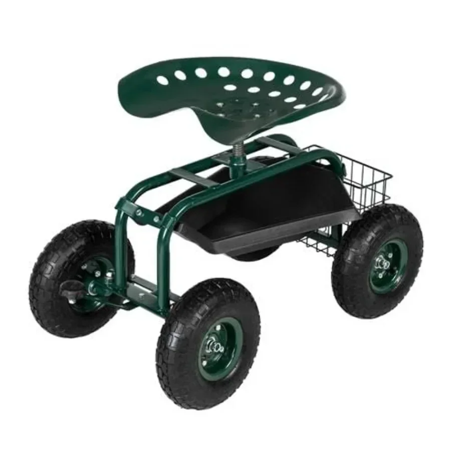 Gardening Tools For Seniors - キャスター付きの座席、車輪、ハンドル、および多目的ツールトレーを備えたガーデンカート。植え付け用ワゴン、スケーター。高齢者向けのガーデニングツール。