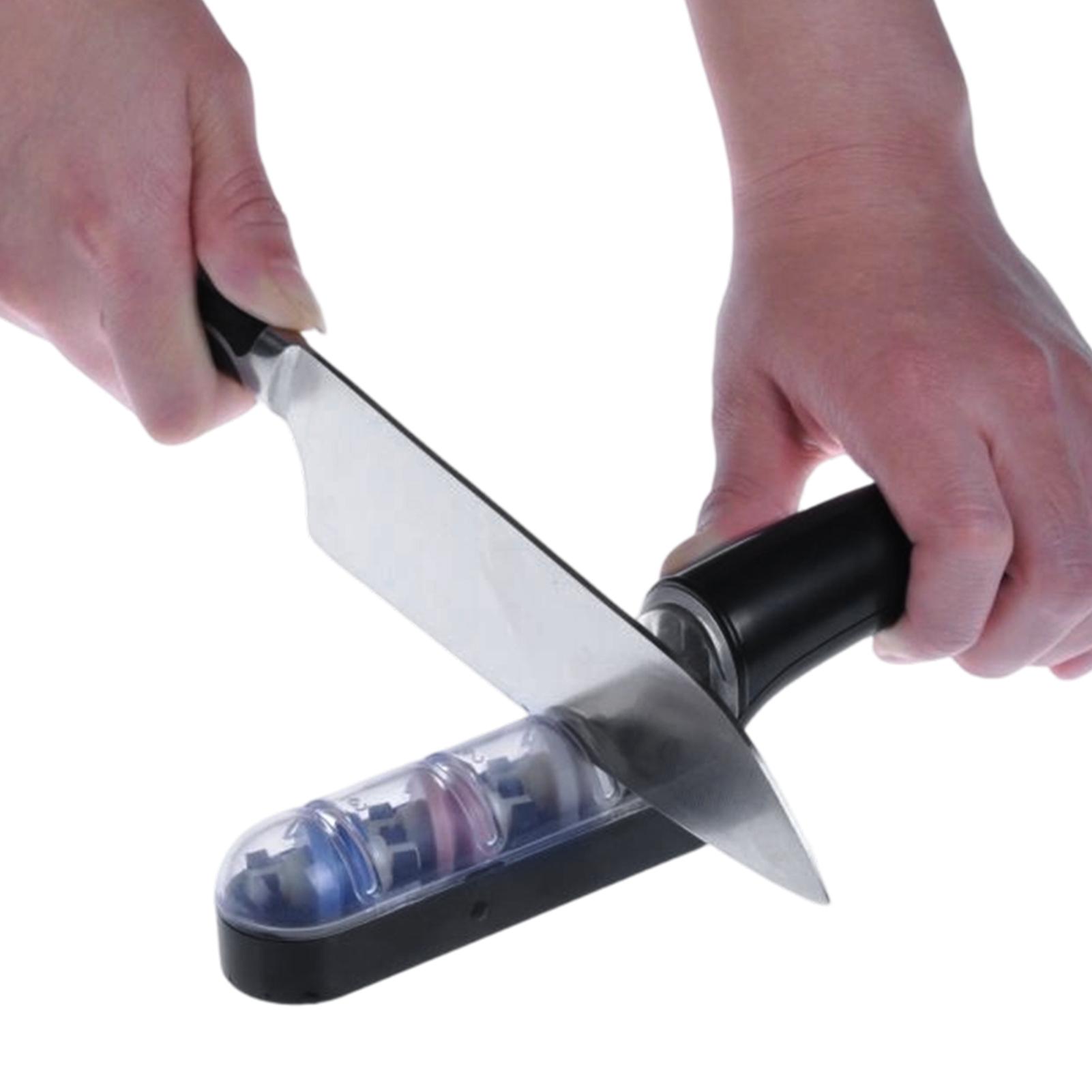 Gardening Tools For Seniors - プロ仕様3段階式ツールシャープナー、滑り止めハンドル付き、キッチン・庭用ナイフ研ぎ石、刃物用、シェフ、シニア、大人向け