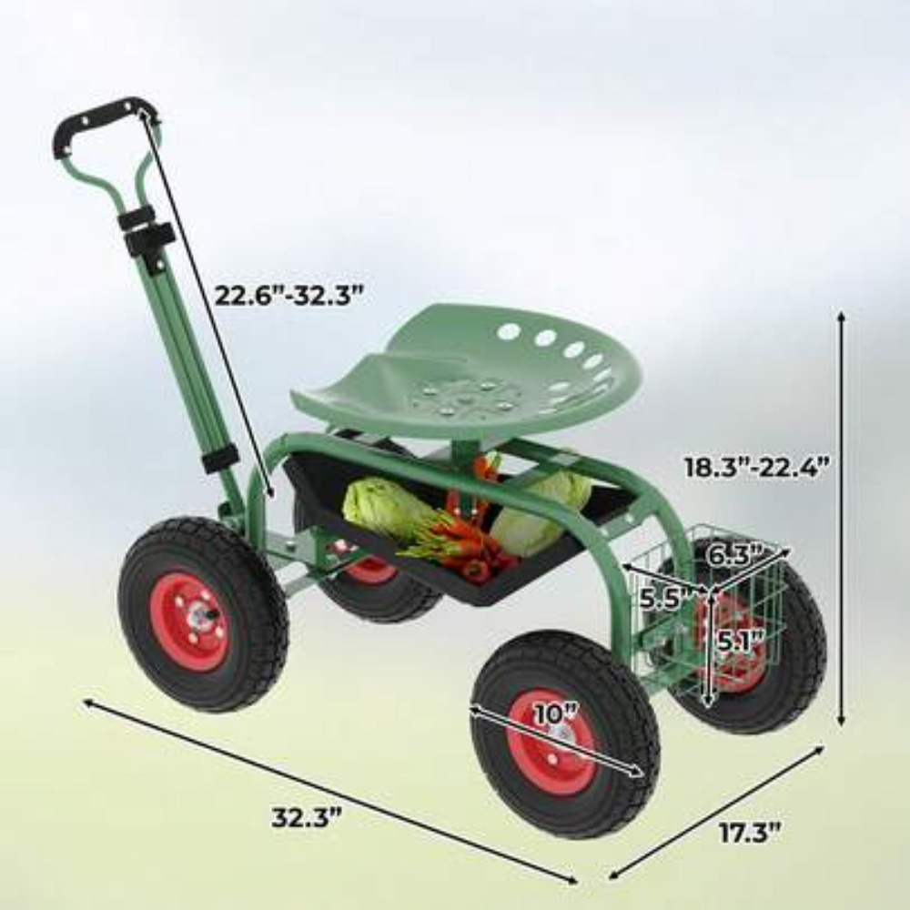 頑丈なローリングガーデンカート（シート付き）、360度回転式 - Gardening Tools For Seniors のレビューと価格