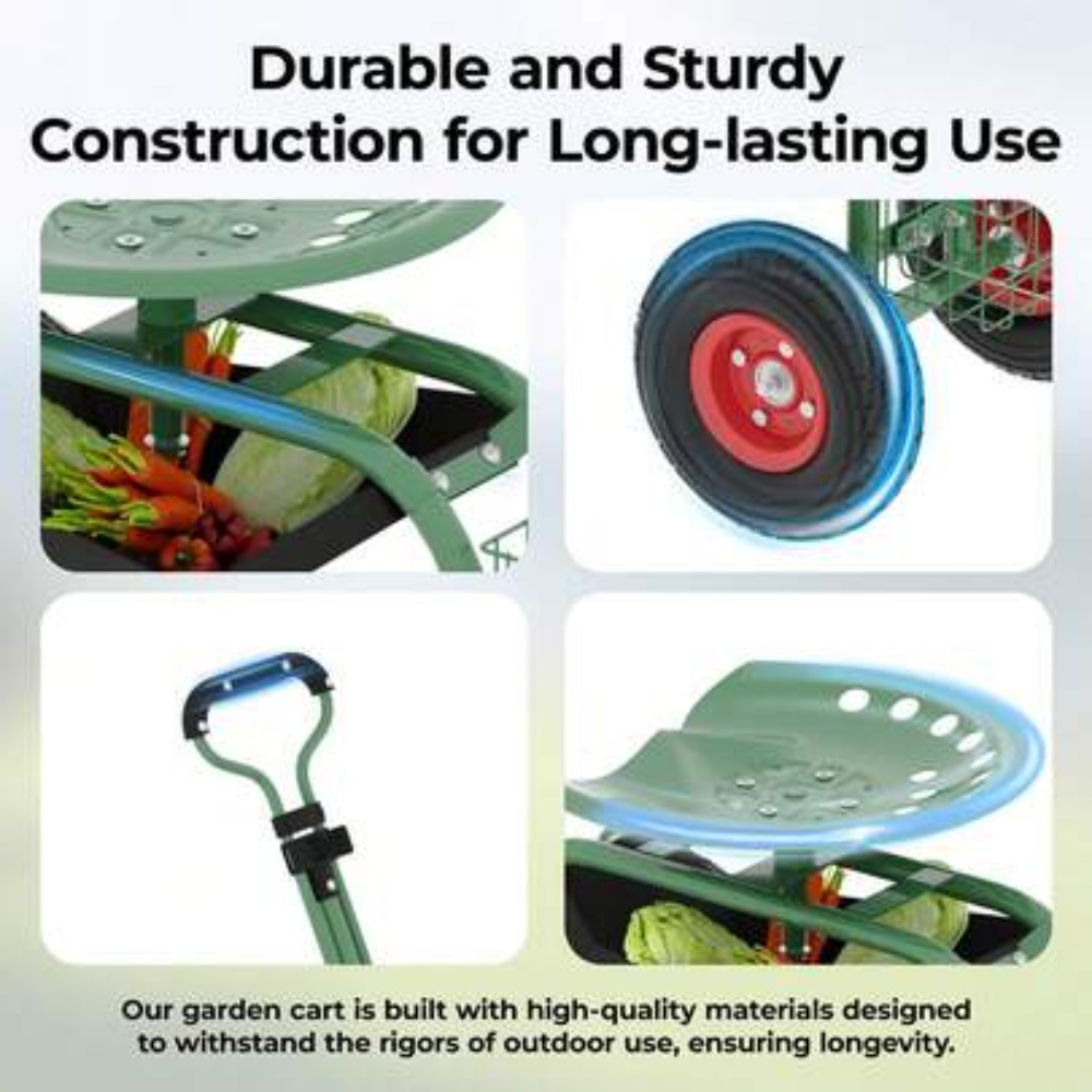 頑丈なローリングガーデンカート（シート付き）、360度回転式 - Gardening Tools For Seniors のレビューと価格