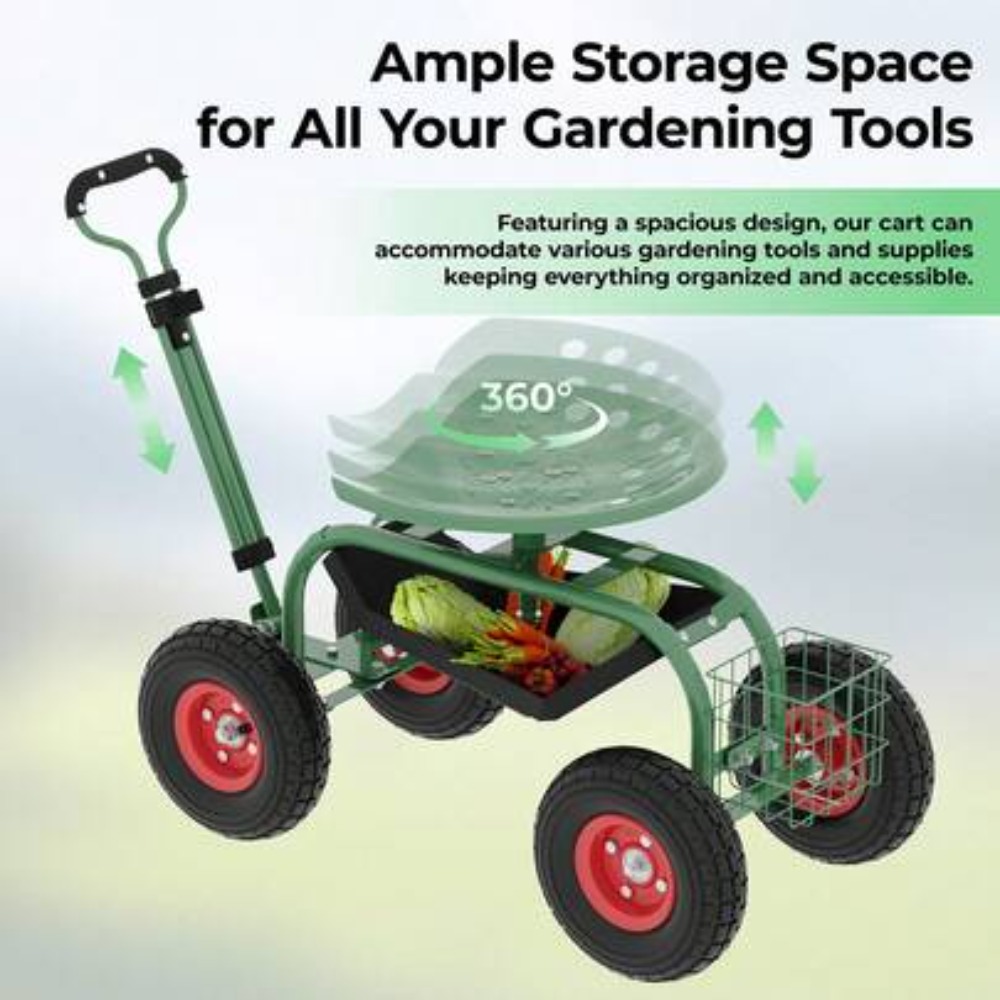 頑丈なローリングガーデンカート（シート付き）、360度回転式 - Gardening Tools For Seniors のレビューと価格
