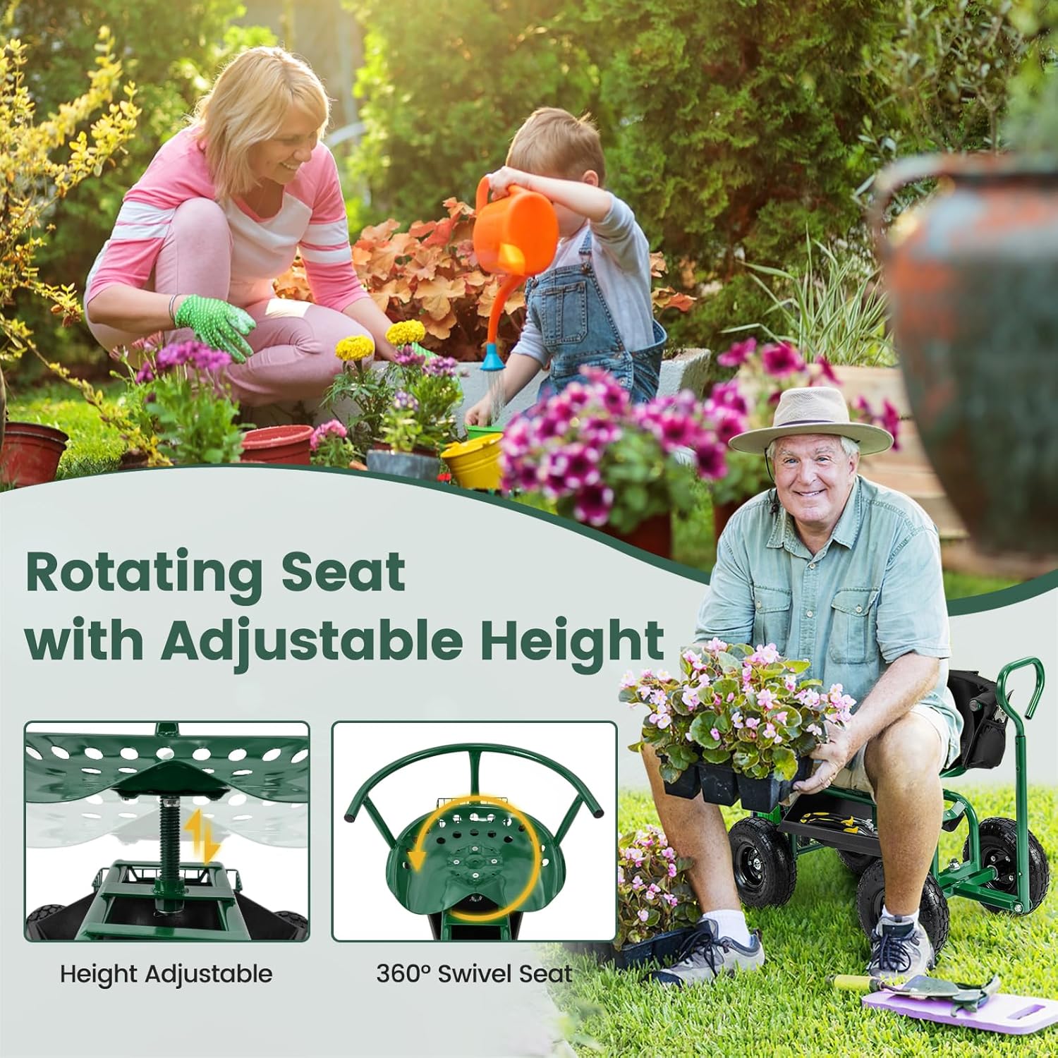 車輪付きローリングガーデニングシート、360度調整可能 °  - Gardening Tools For Seniors のレビューと価格