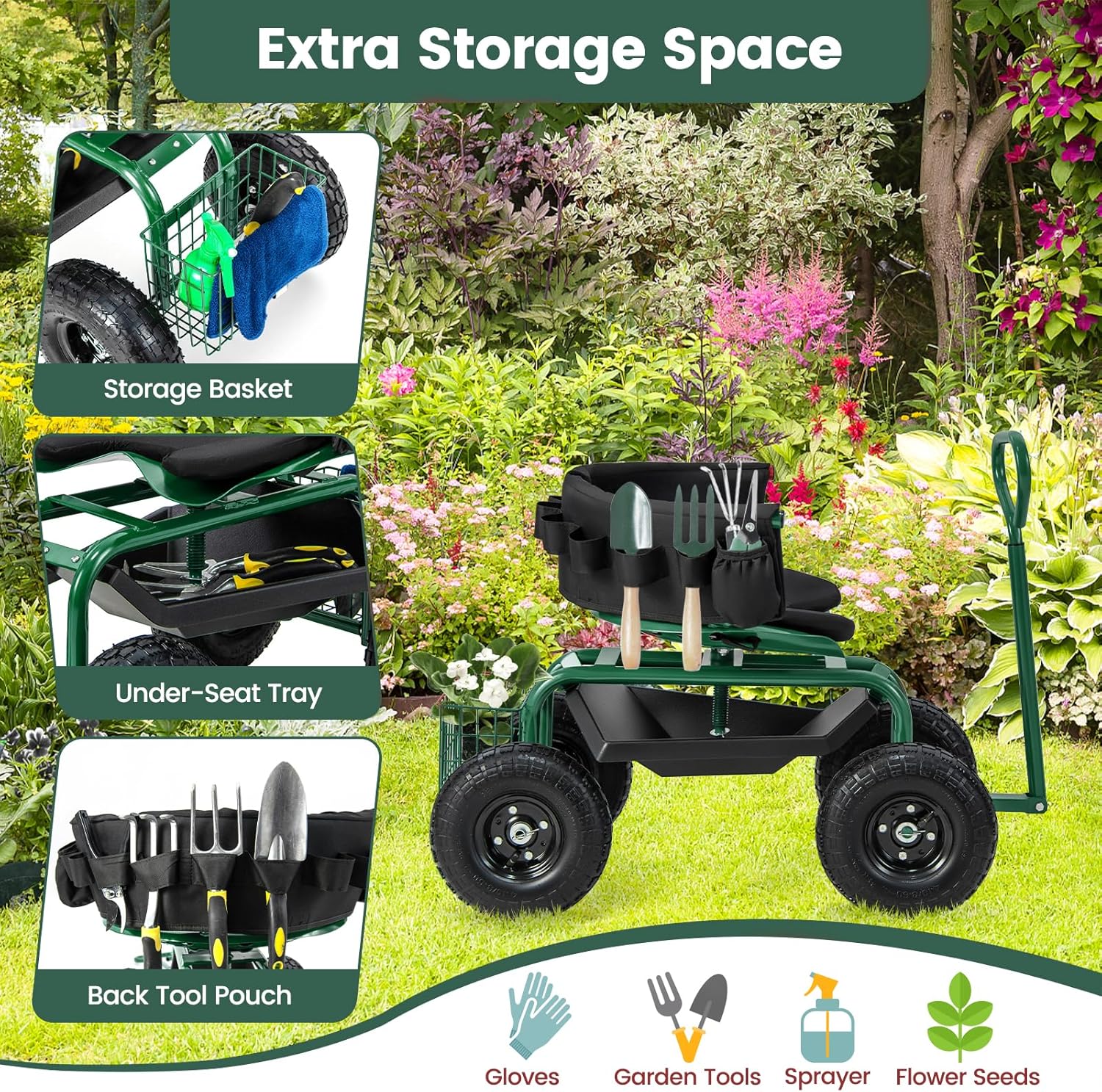車輪付きローリングガーデニングシート、360度調整可能 °  - Gardening Tools For Seniors のレビューと価格