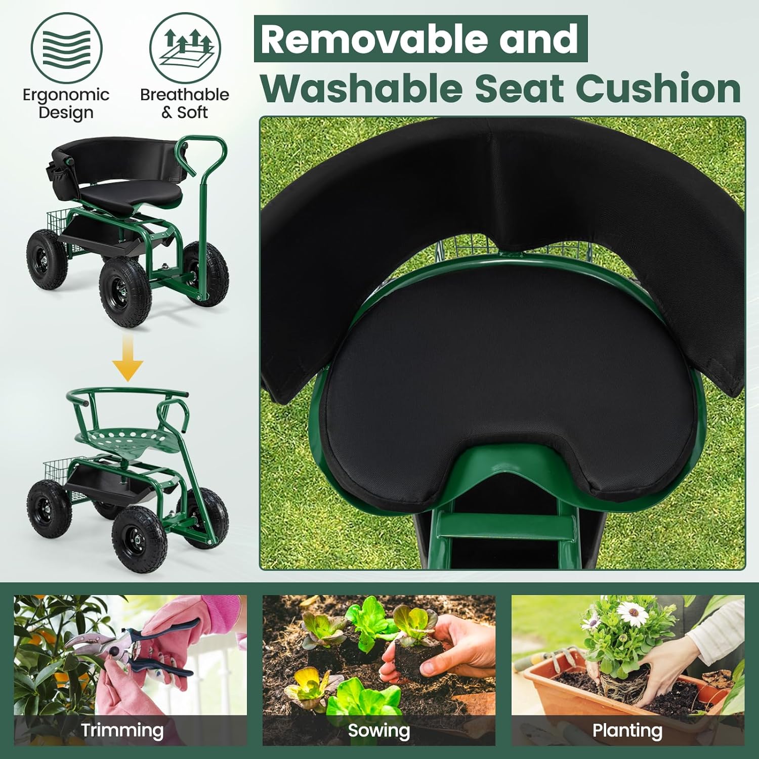 車輪付きローリングガーデニングシート、360度調整可能 °  - Gardening Tools For Seniors のレビューと価格