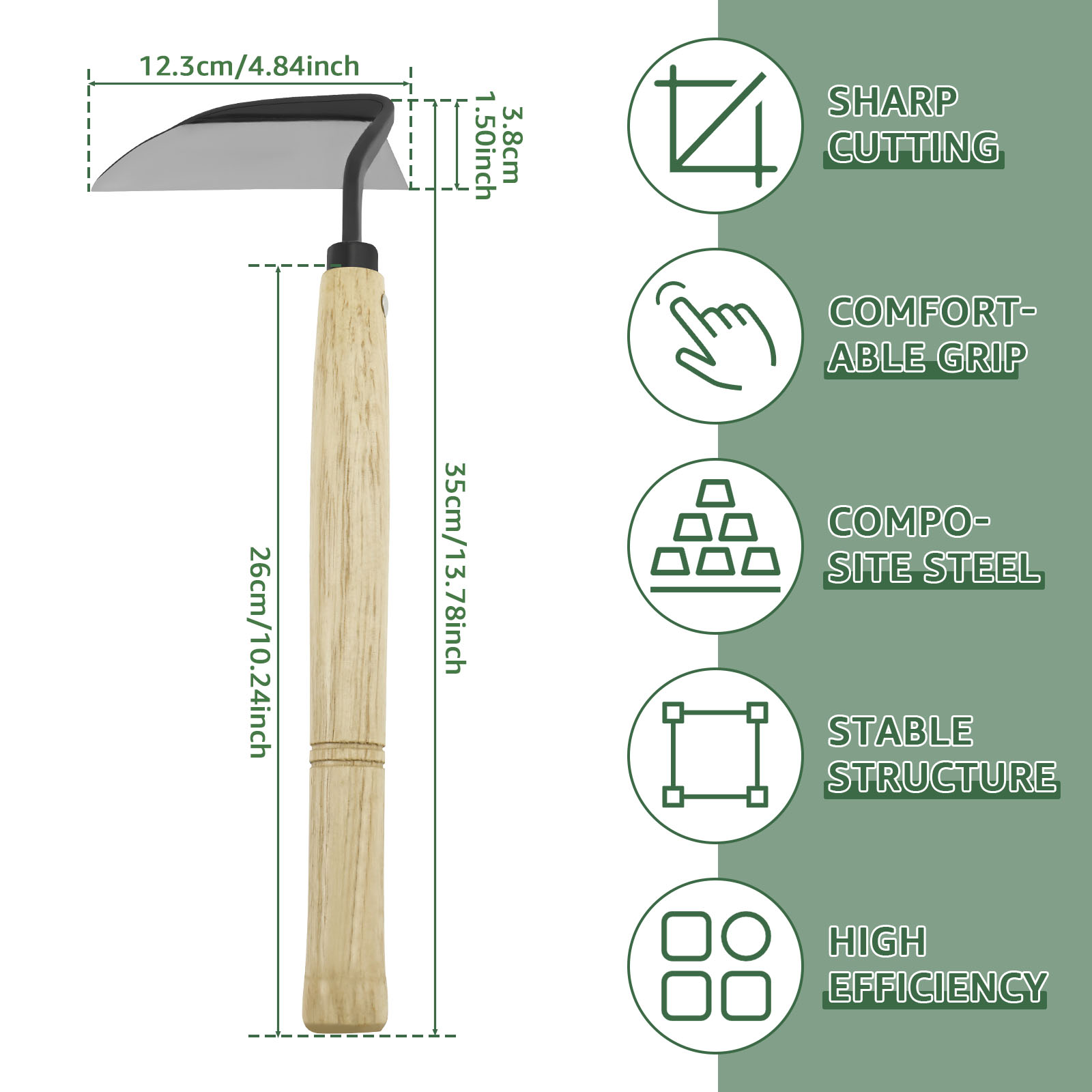 13インチ日本式除草鎌人間工学に基づいた手動除草器炭素鋼鎌鍬 - Gardening Hand Tools Japanese のレビューと価格