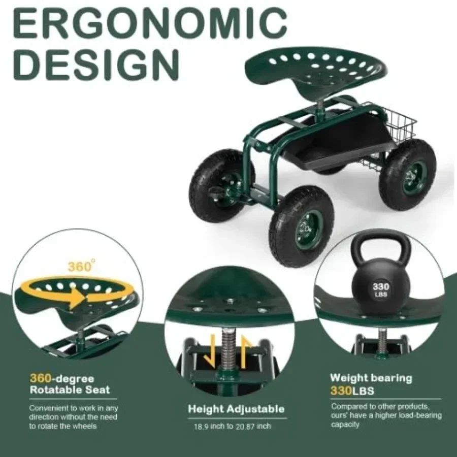 キャスター付きの座席、車輪、ハンドル、および多目的ツールトレ - Gardening Tools For Seniors のレビューと価格